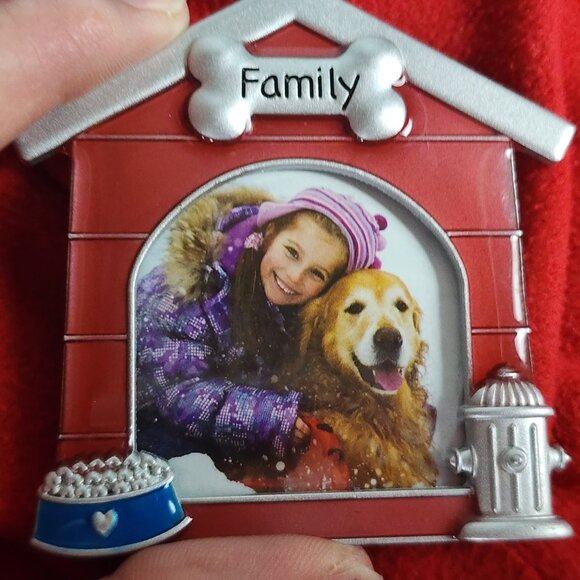 Mini Red Silver Blue Enamel Family Bone w/Heart Dog Bowl Hydrant Picture Frame - Picture 14 of 16